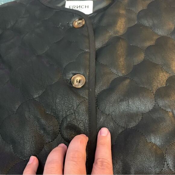FRNCH x Anthropologie Gisette Faux Leather Sleeveless Quilted Vest Black OS - Picture 12 of 12
